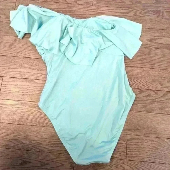 Tropic Frill One Shoulder Ruffle Swimsuit in Aqua - size medium - Picture 5 of 6